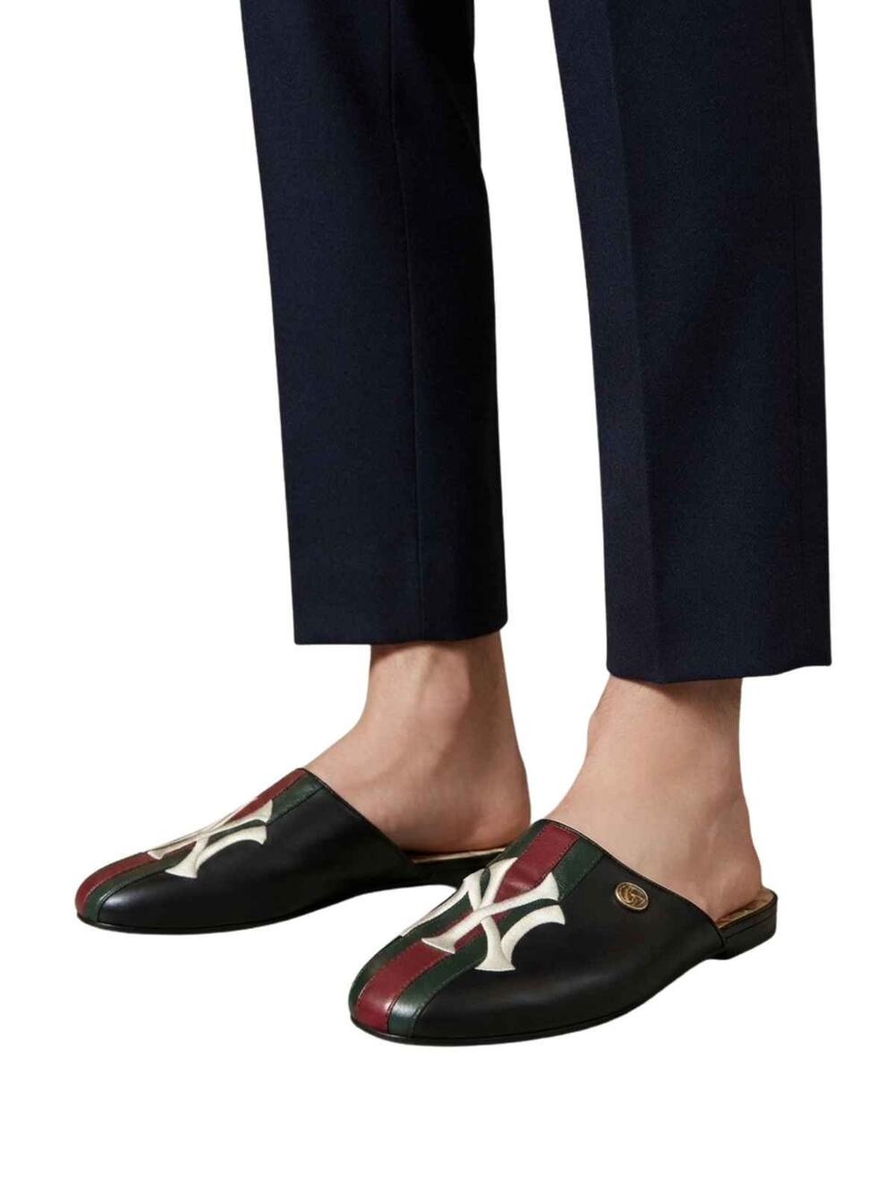 Gucci MLB NY Yankees Princetown Leather Mules Black Women's Size EU 42 US 9